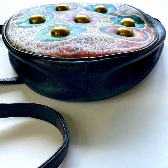 Biacci Black Hand Painted Leather Cross Body Zipper Boho Bag - Picture 8 of 10